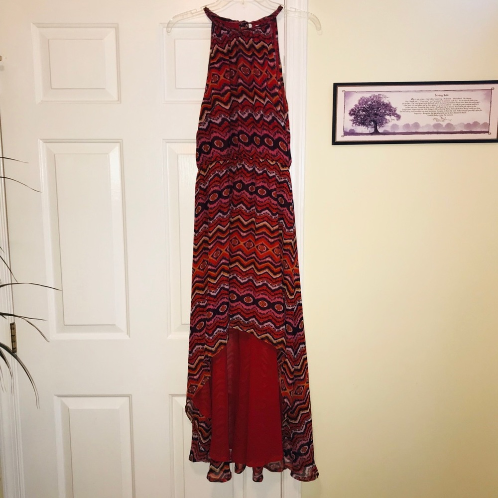 Bar lll red print maxi hi-lo dress